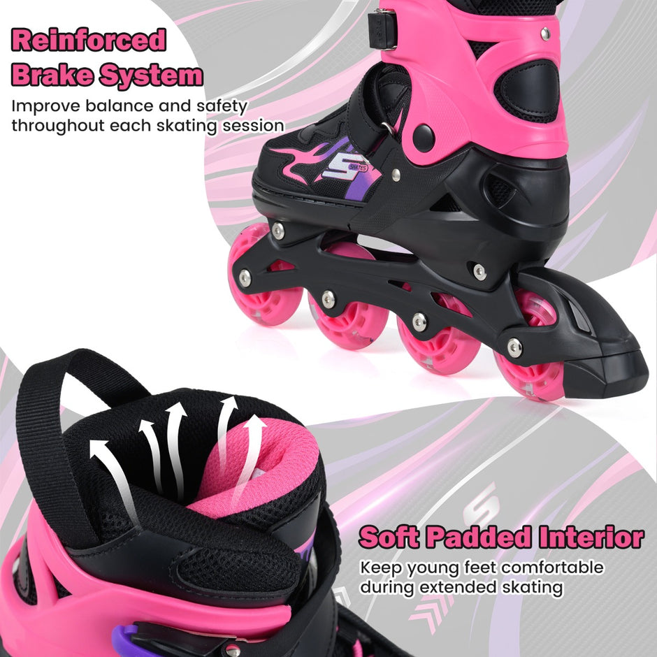 Barn – Inlineskates Storlekar Justerbara Med Ljusande Hjul L (EU 38-41) – 4 – Rosa