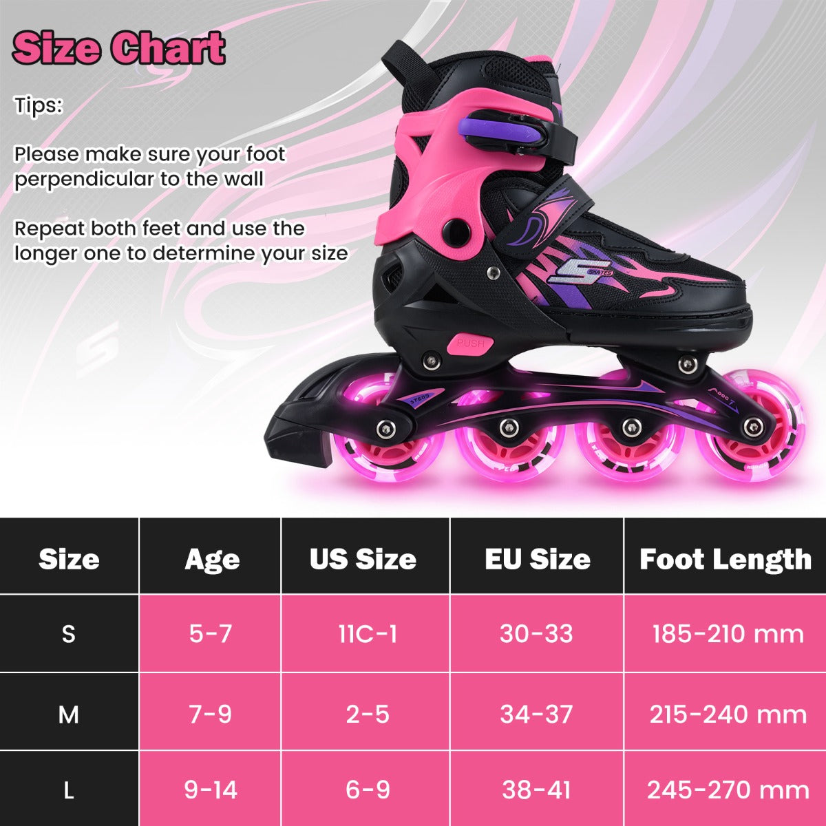 Barn – Inlineskates Storlekar Justerbara Med Ljusande Hjul L (EU 38-41) – 4 – Rosa