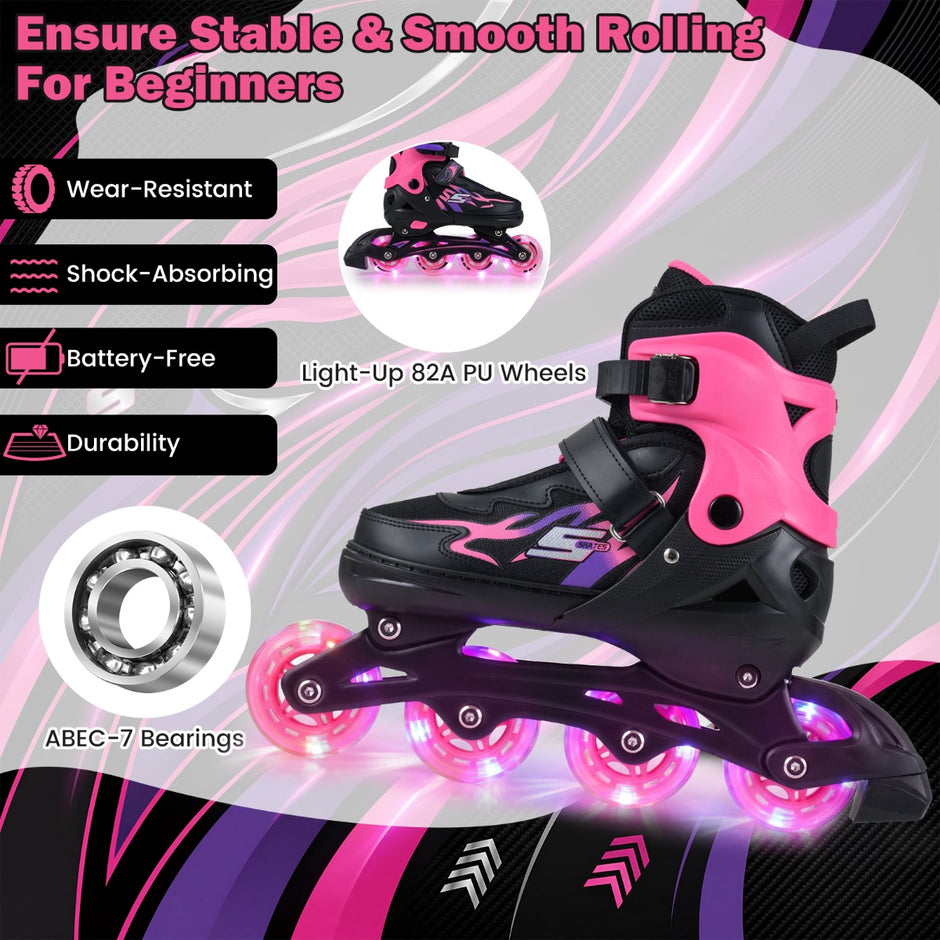 Barn – Inlineskates Storlekar Justerbara Med Ljusande Hjul L (EU 38-41) – 4 – Rosa