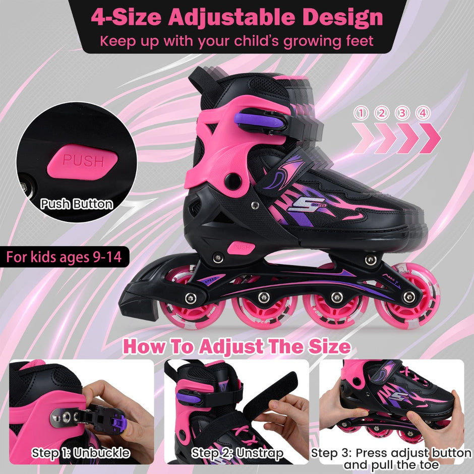 Barn – Inlineskates Storlekar Justerbara Med Ljusande Hjul L (EU 38-41) – 4 – Rosa
