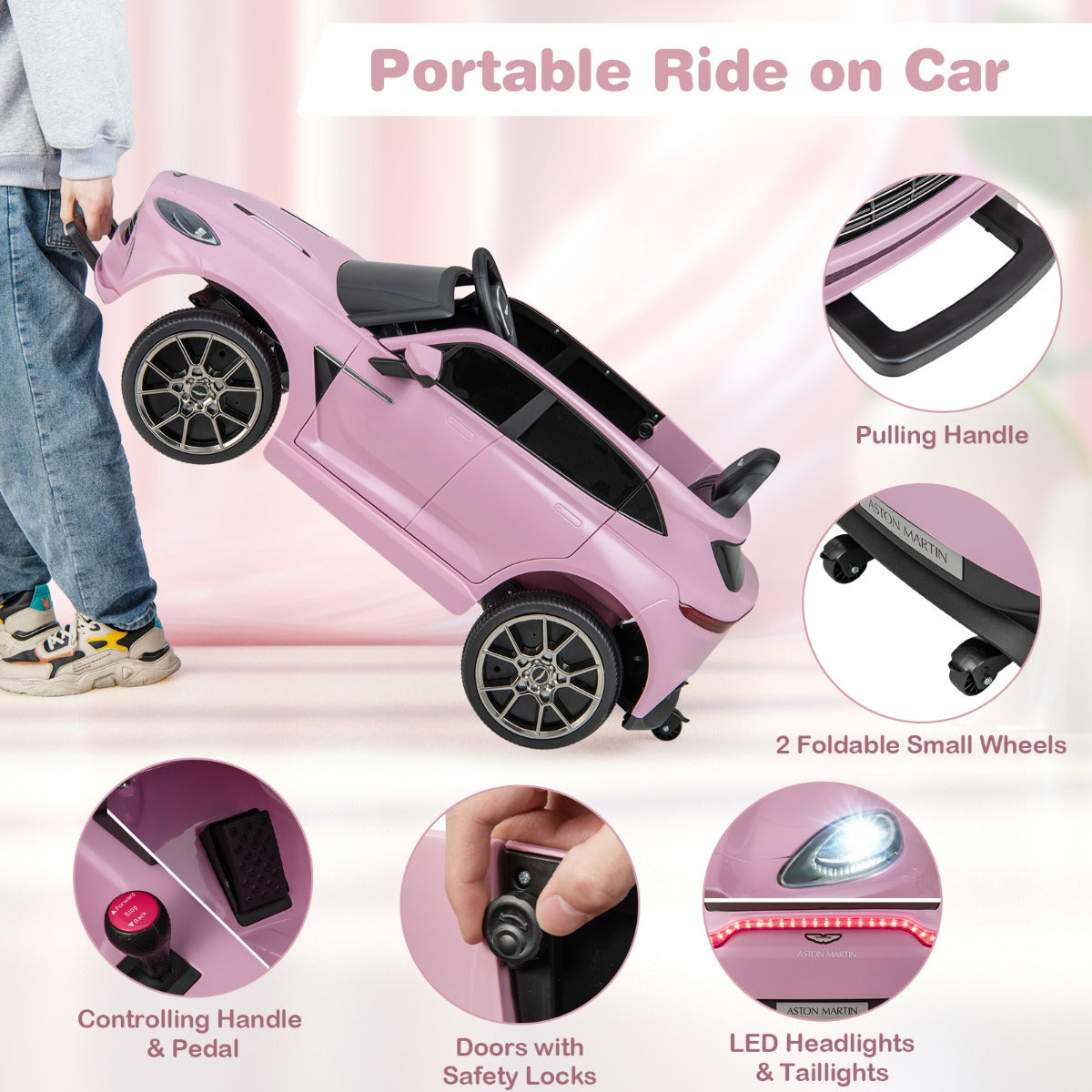 12V – Aston Martin DBX barnbil med 2,4G fjärrkontroll km/h – 1,4-2,5 – Rosa