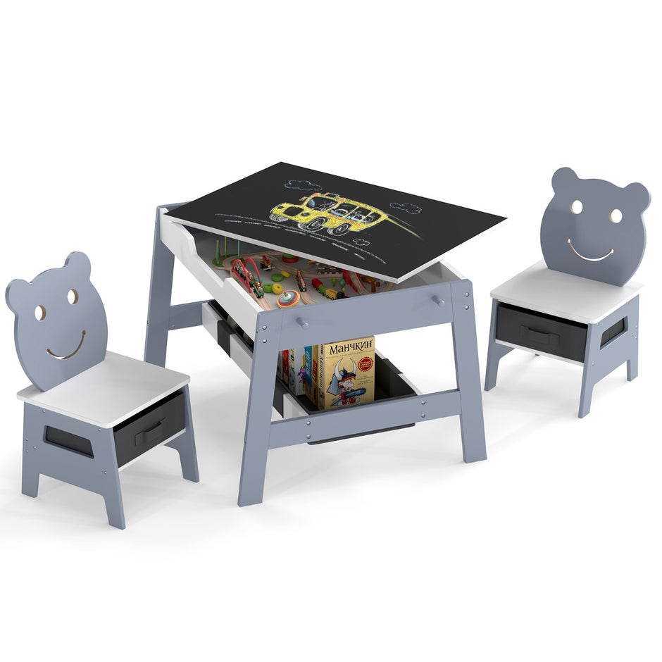 i – målbord med vändbar tavla och whiteboard barnsittgrupp i björnform förvaringsutrymme – 5 1 – Grå
