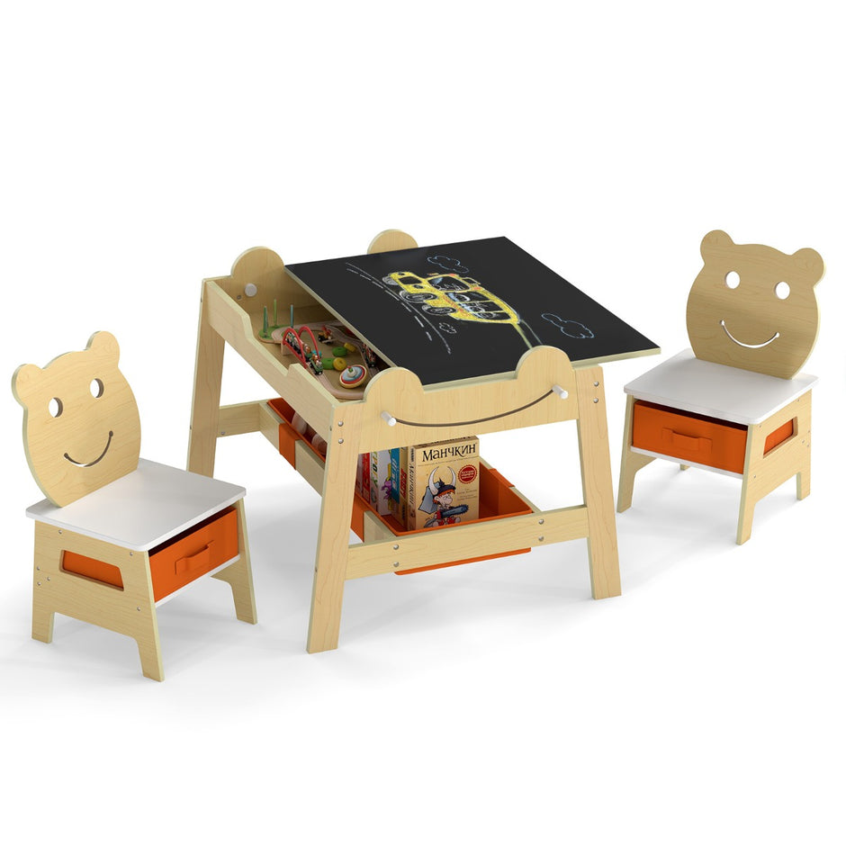 i – målbord med vändbar tavla och whiteboard barnsittgrupp i björnform förvaringsutrymme Naturfärgad – 5 1 – Natur