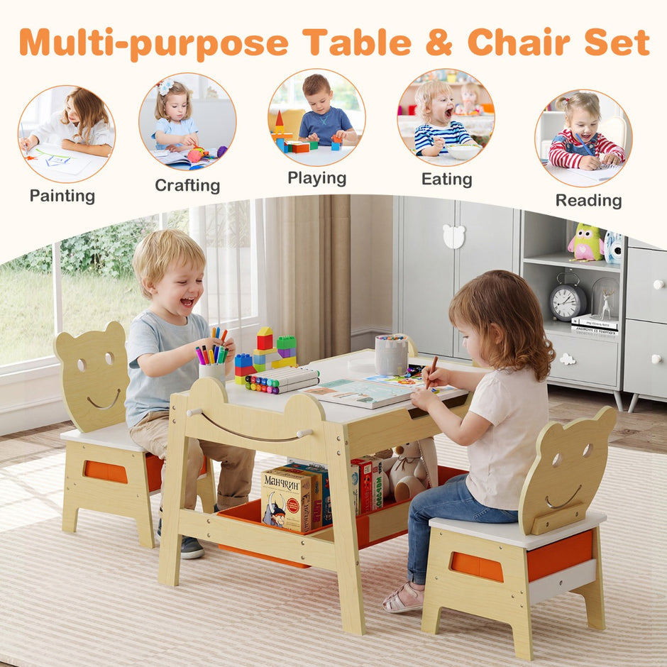 i – målbord med vändbar tavla och whiteboard barnsittgrupp i björnform förvaringsutrymme Naturfärgad – 5 1 – Natur