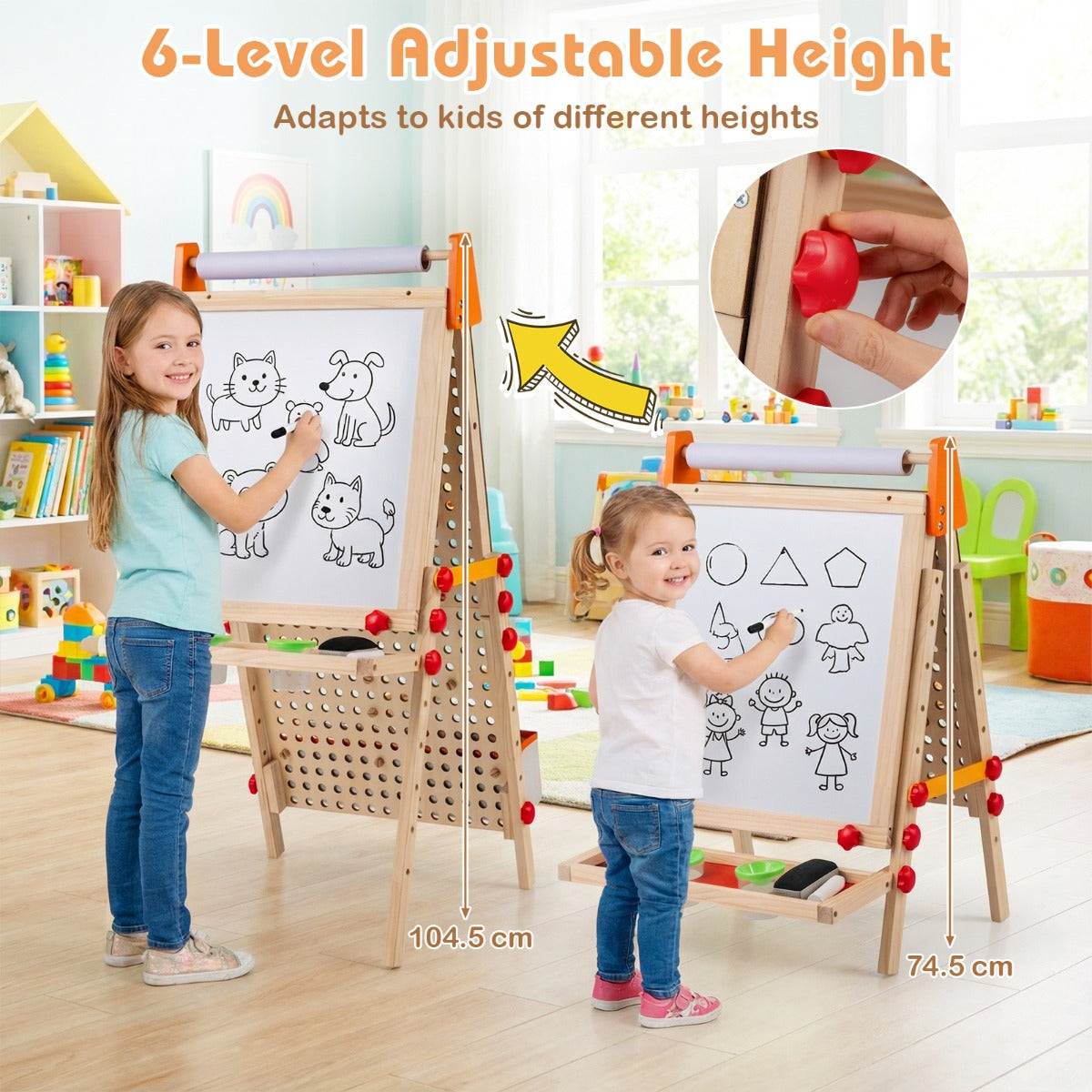 Barn – staffli i dubbelsidig i trä med magnet whiteboard Naturfärgad – 3 1 – Natur