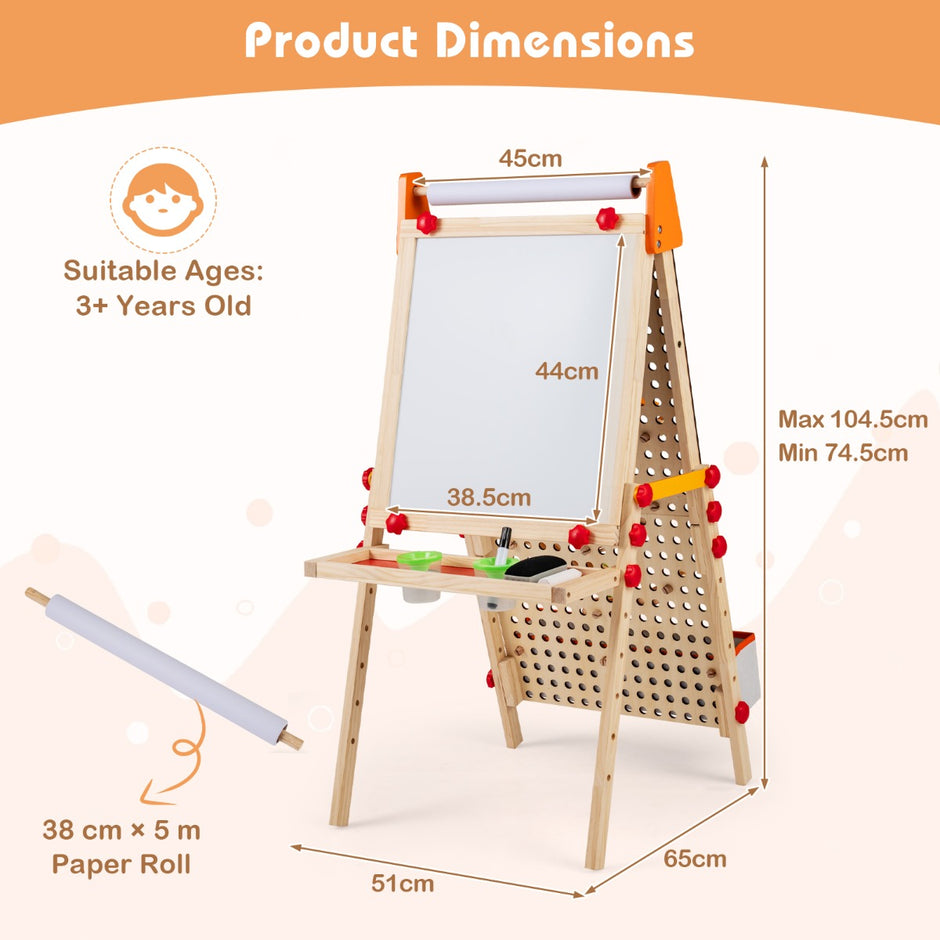 Barn – staffli i dubbelsidig i trä med magnet whiteboard Naturfärgad – 3 1 – Natur