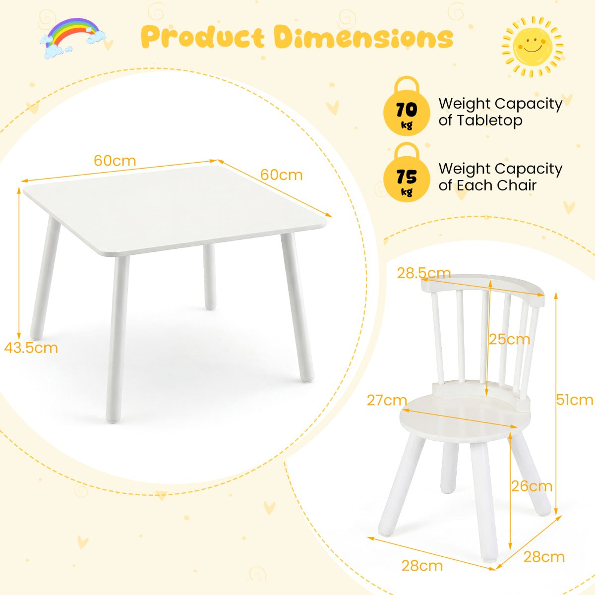 Barnbord – och stolar set i trä, barnaktivitetsbordsset med böjda spindelryggstöd, vitt. – 2 – Vit
