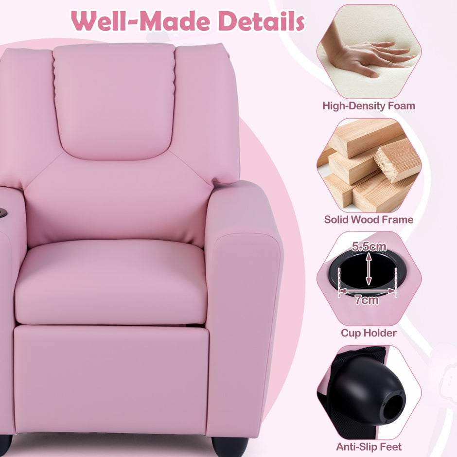 Barnfåtölj – med Vilställning och Justerbart Ryggstöd Fotstöd Barnsoffa – Rosa