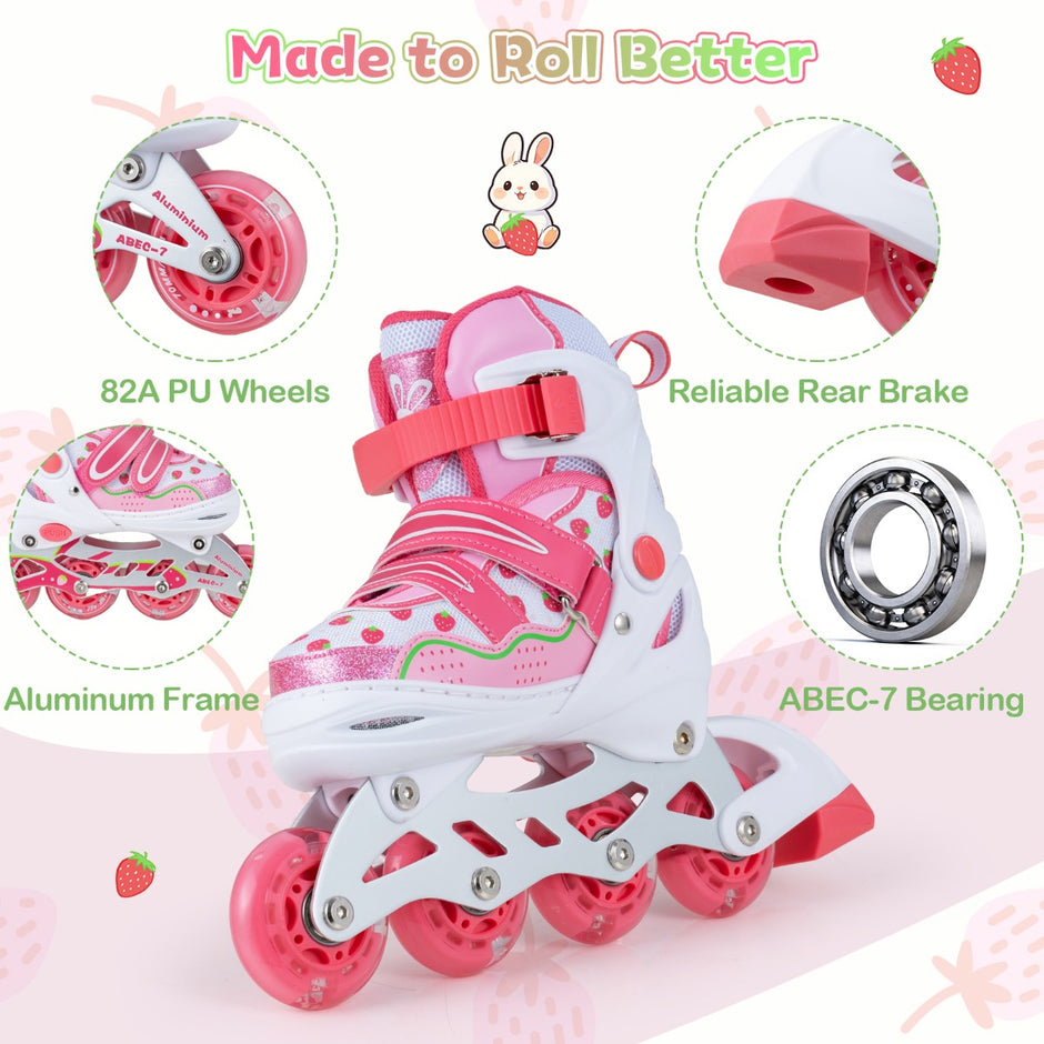 Inline – Skates barn storlekar justerbara med lysande hjul S – 4 – Rosa