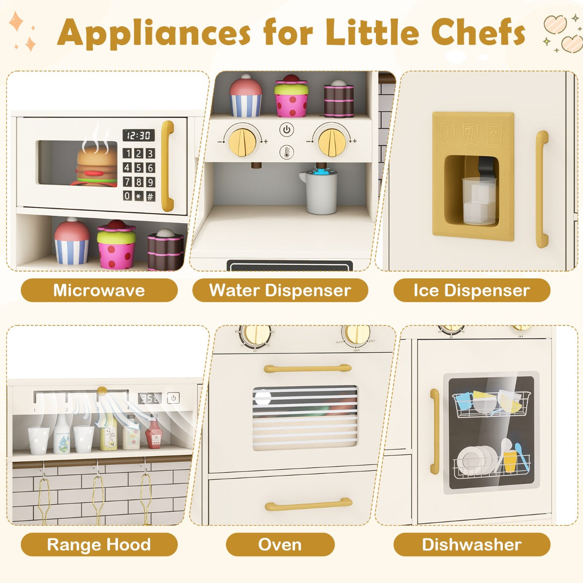 Barnlek – och lek köksset för med spis, ljus ljud – Beige