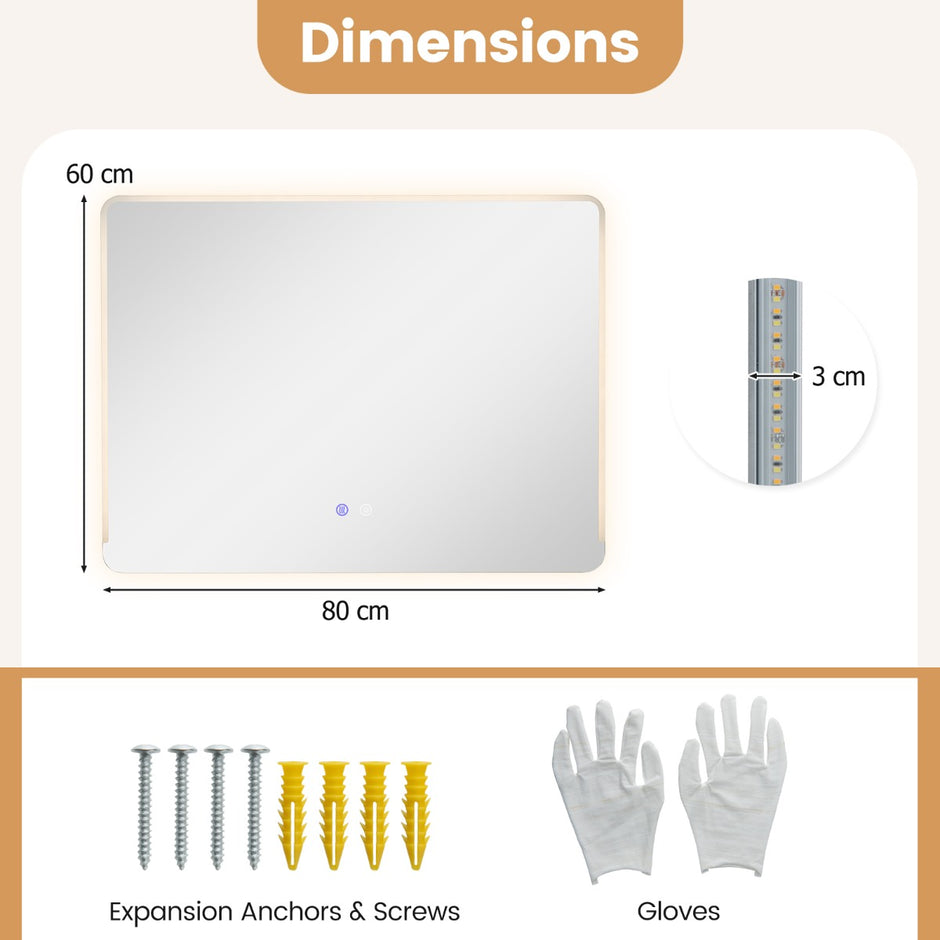 LED badrumsspegel – med färgsljus och immafri väggspegel sminkspegel – 3 / 80 x 60 cm – Silver