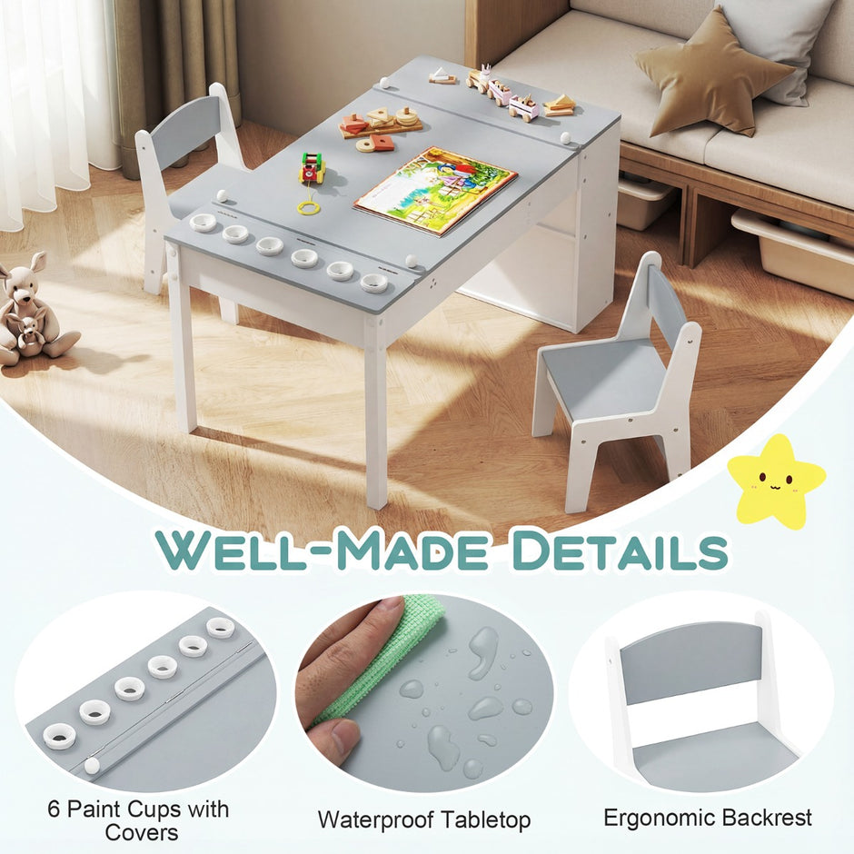 i – barnkonstbord och staffeli set med stolar multifunktionell småbarnsträbord – 2 1 2 – Grå