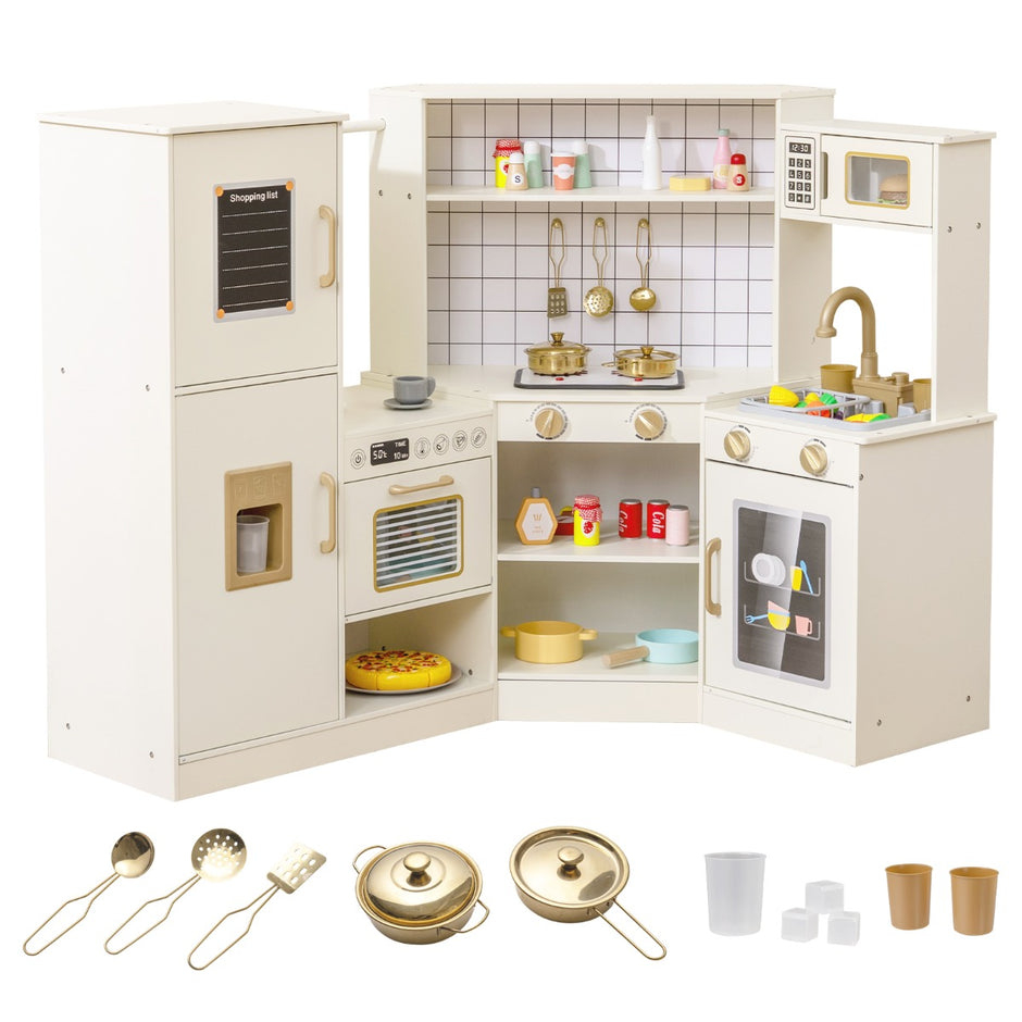 Barnlek – kök, lek kökshörna med isdispenser, spis, ugn, mikro, diskmaskin, – . – Beige