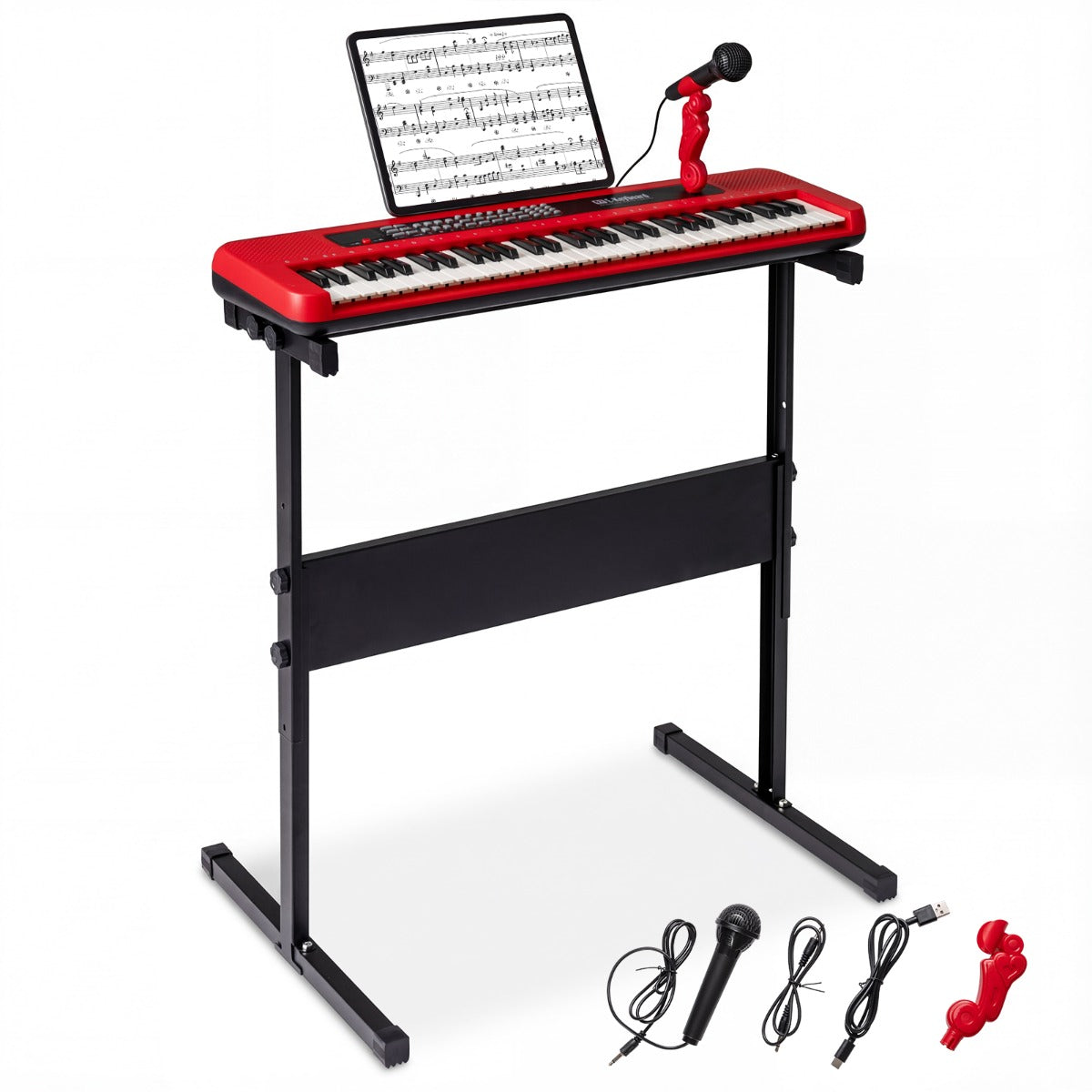 Tangenter – Barnpiano Keyboard Inomhusmusikinstrument med justerbart ställ Mikrofon Rött – 61 – Röd