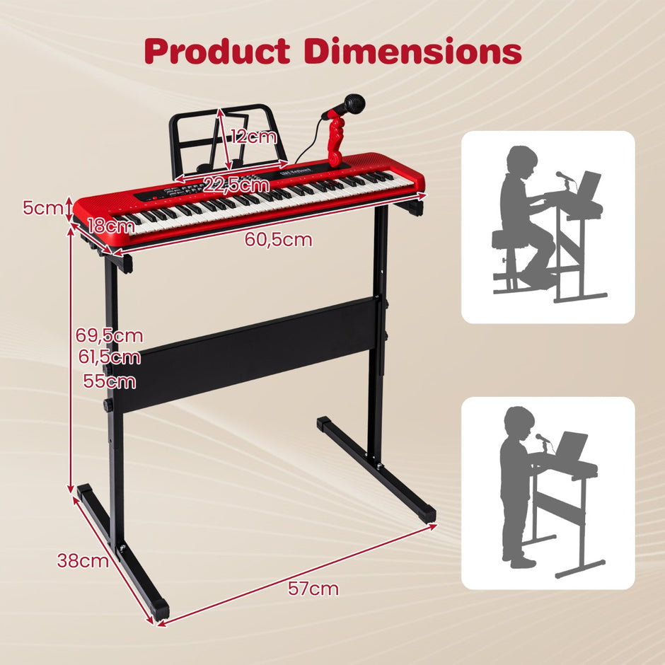 Tangenter – Barnpiano Keyboard Inomhusmusikinstrument med justerbart ställ Mikrofon Rött – 61 – Röd