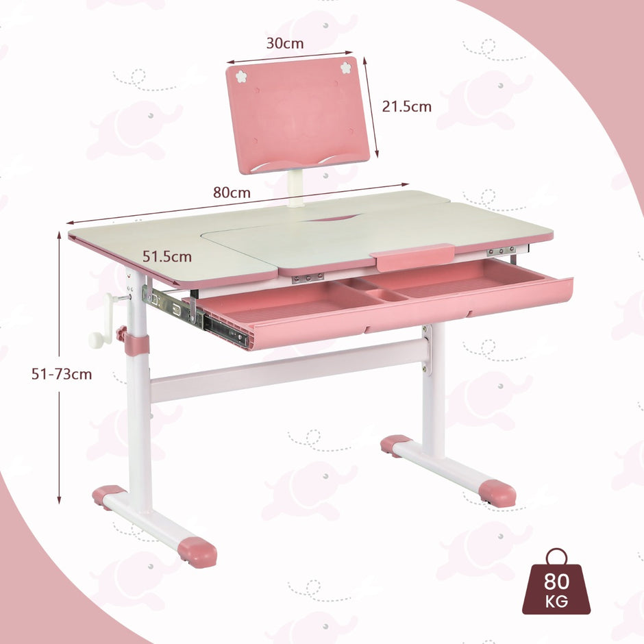 Höjjusterbart – barnskrivbord + barnroterbar stol set, – . – Rosa