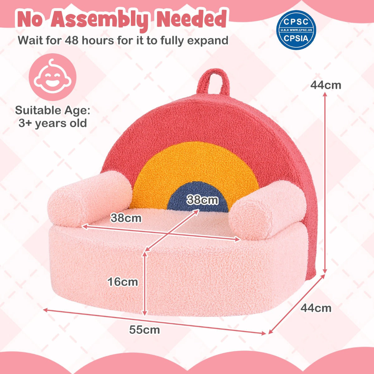 Barnsoffa – ergonomisk barnstol med tät skumgummi och teddypäls – Rosa