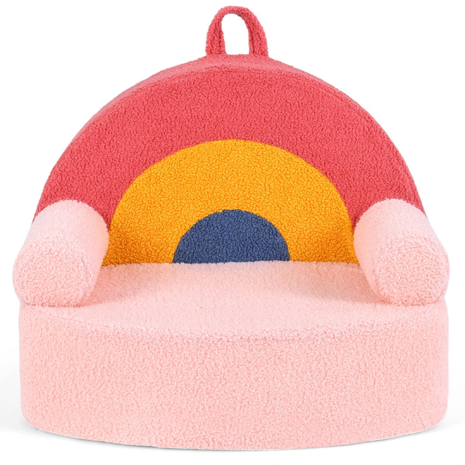 Barnsoffa – ergonomisk barnstol med tät skumgummi och teddypäls – Rosa