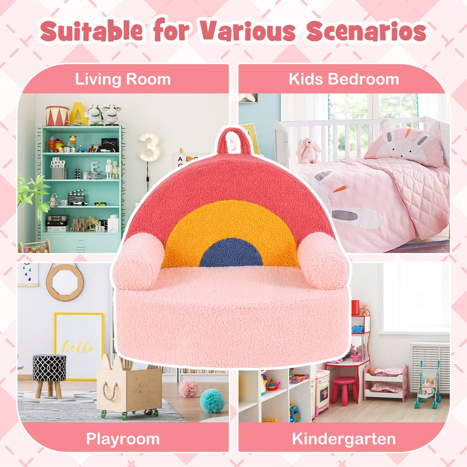 Barnsoffa – ergonomisk barnstol med tät skumgummi och teddypäls – Rosa
