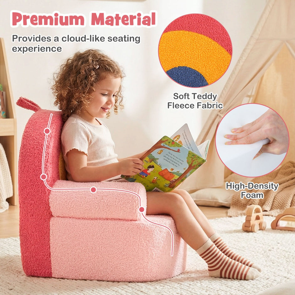 Barnsoffa – ergonomisk barnstol med tät skumgummi och teddypäls – Rosa