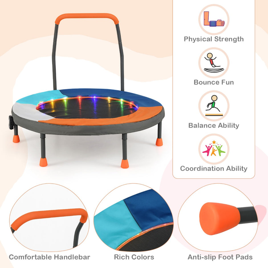 Barntrampolin – Med LED Belysning Och Handtag Väska Mini Mörkblå – Ø 90 Cm – Marinblå
