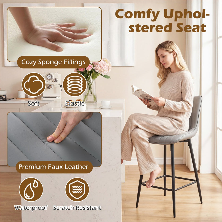 Barpall – pack, höga kökspallar med ergonomiskt ryggstöd och vadderad sits – 2