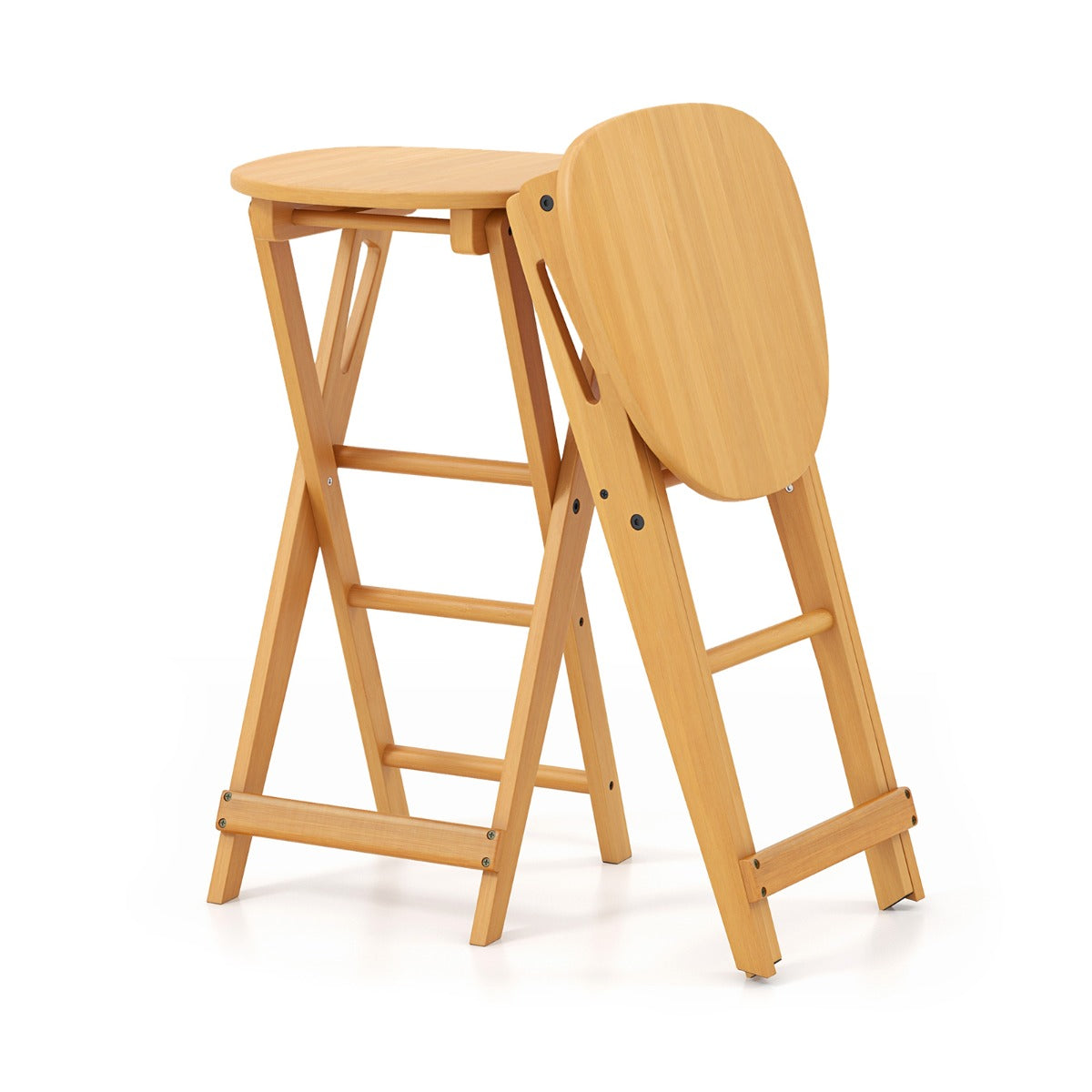 Set – med hopfällbara barstolar av bambu fotstöd, sitthöjd – 2 61 cm – Natur