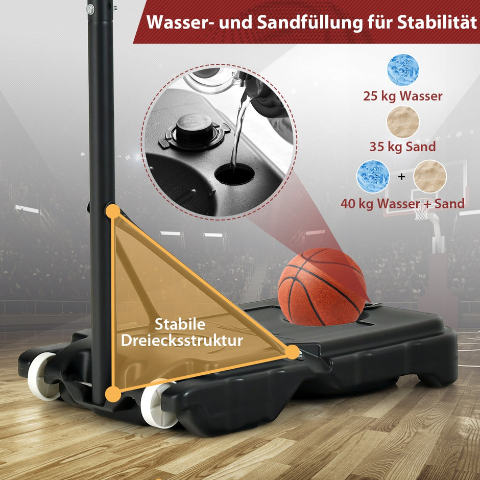 Basketkorg – för barn Väderbeständigt korgställ med justerbar höjd från – 90-210 cm – Röd