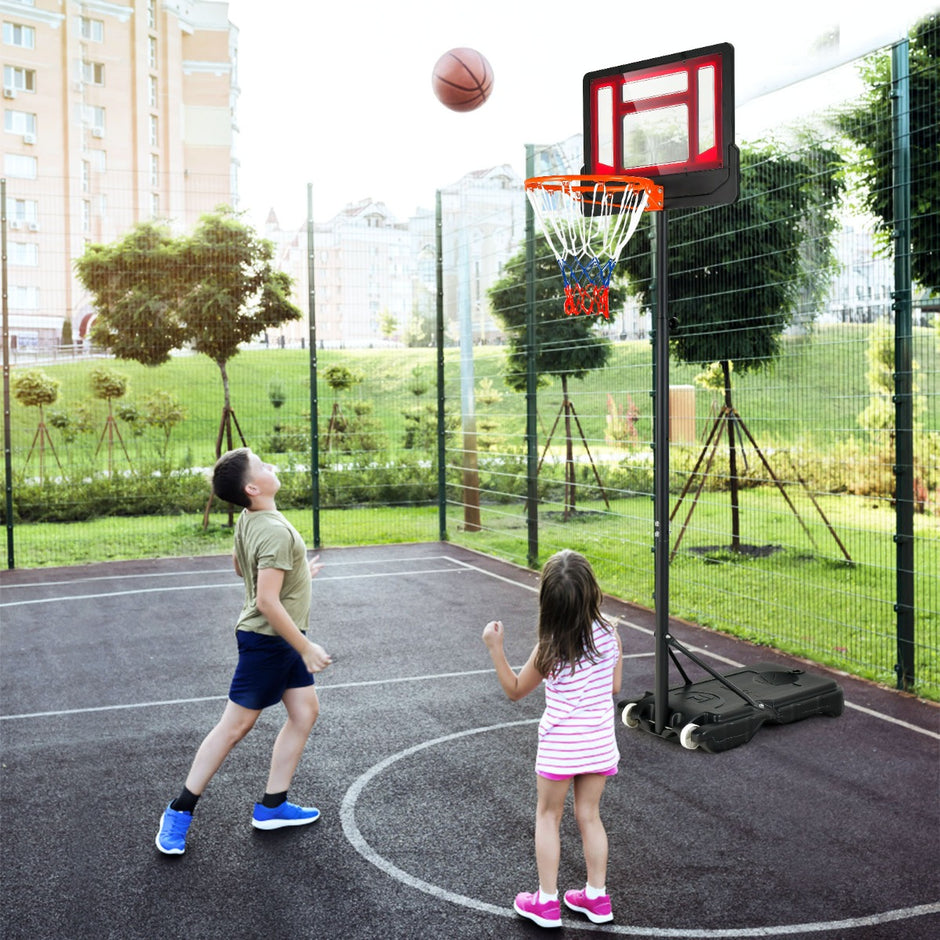 Basketkorg – för barn Väderbeständigt korgställ med justerbar höjd från – 90-210 cm – Röd