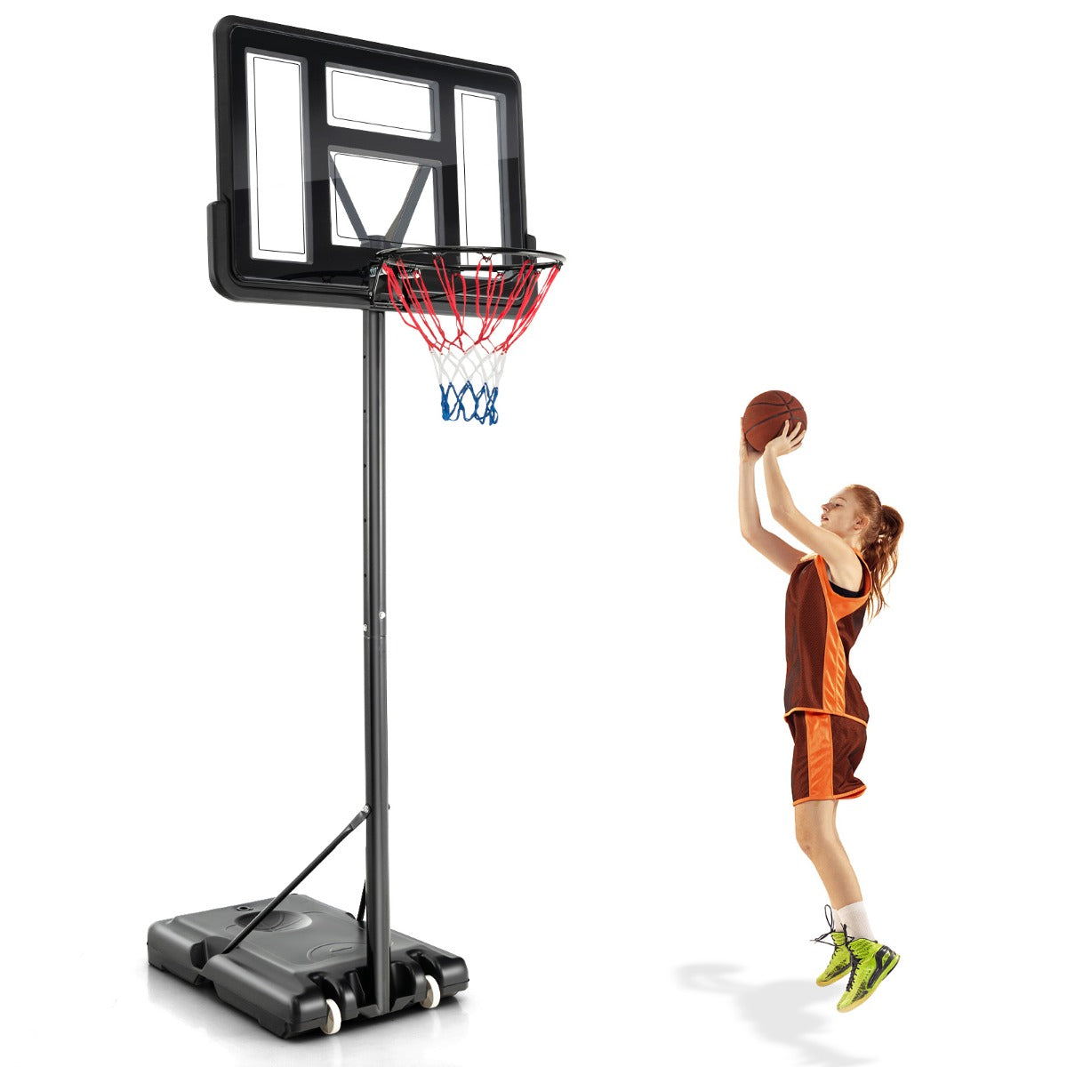 Höjdjusterbar – basketbåge med stativ och hjul basketställ – 305 cm 2 130 cm – Svart