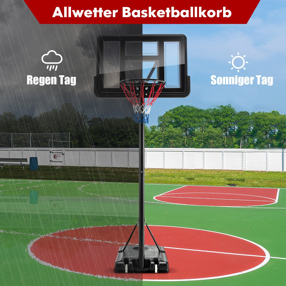 Höjdjusterbar – basketbåge med stativ och hjul basketställ – 305 cm 2 130 cm – Svart