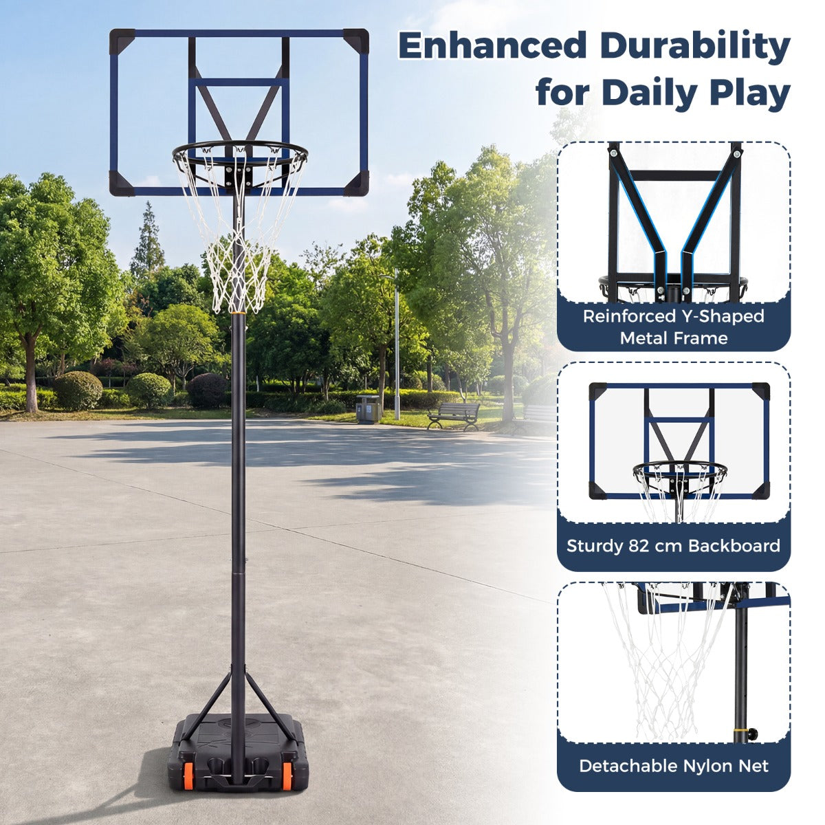 Höjjusterbart – basketställ Utomhus basketkorg med hjul och stativ Basketutrustning – Svart