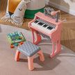 Mini – tangentbord med pall och notställ mikrofon elektriskt piano – 25 – Rosa