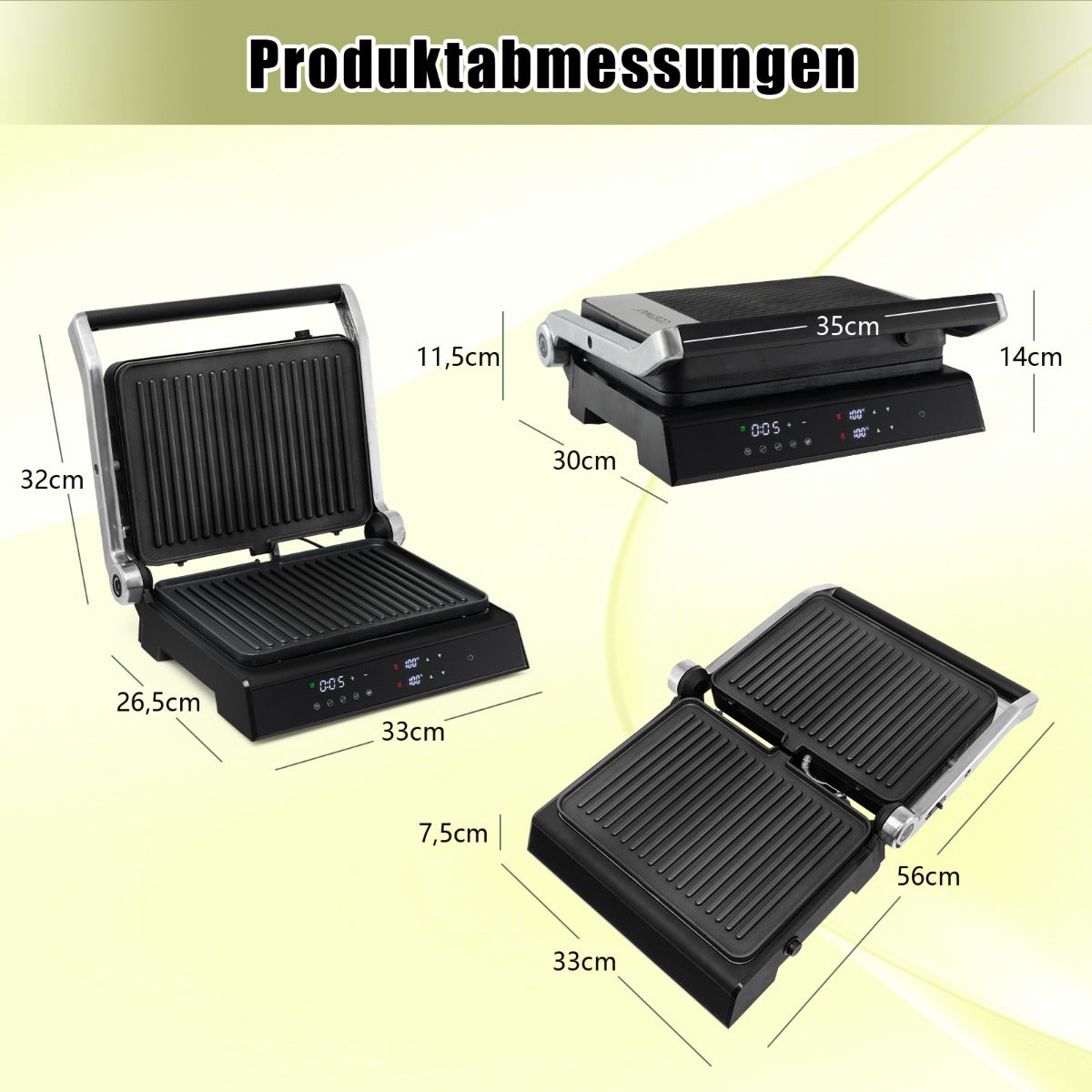 i – 1800W Panini pressgrill med non stick plattor elektrisk – 3 1 – Svart