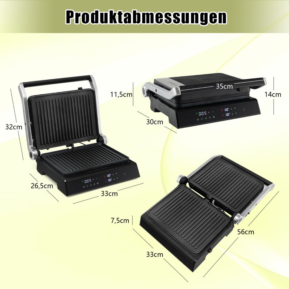 i – 1800W Panini pressgrill med non stick plattor elektrisk – 3 1 – Svart