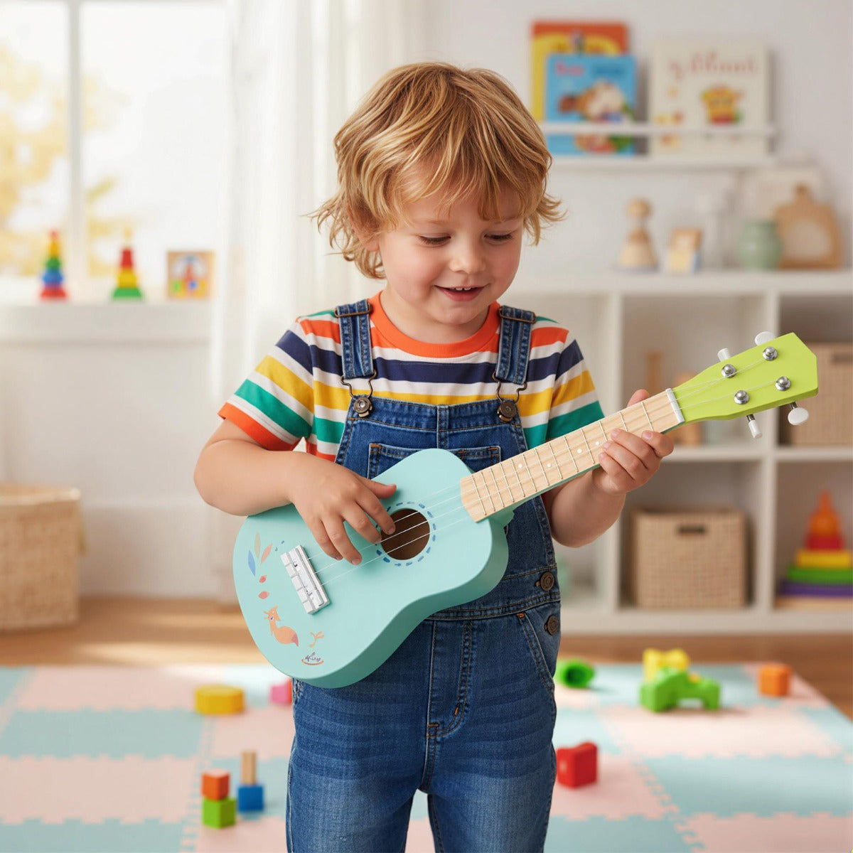 Ukulele – Gitarr för Barn strängad Mini med Bassholzkropp från År – 4 3 53 cm – Ljusblå