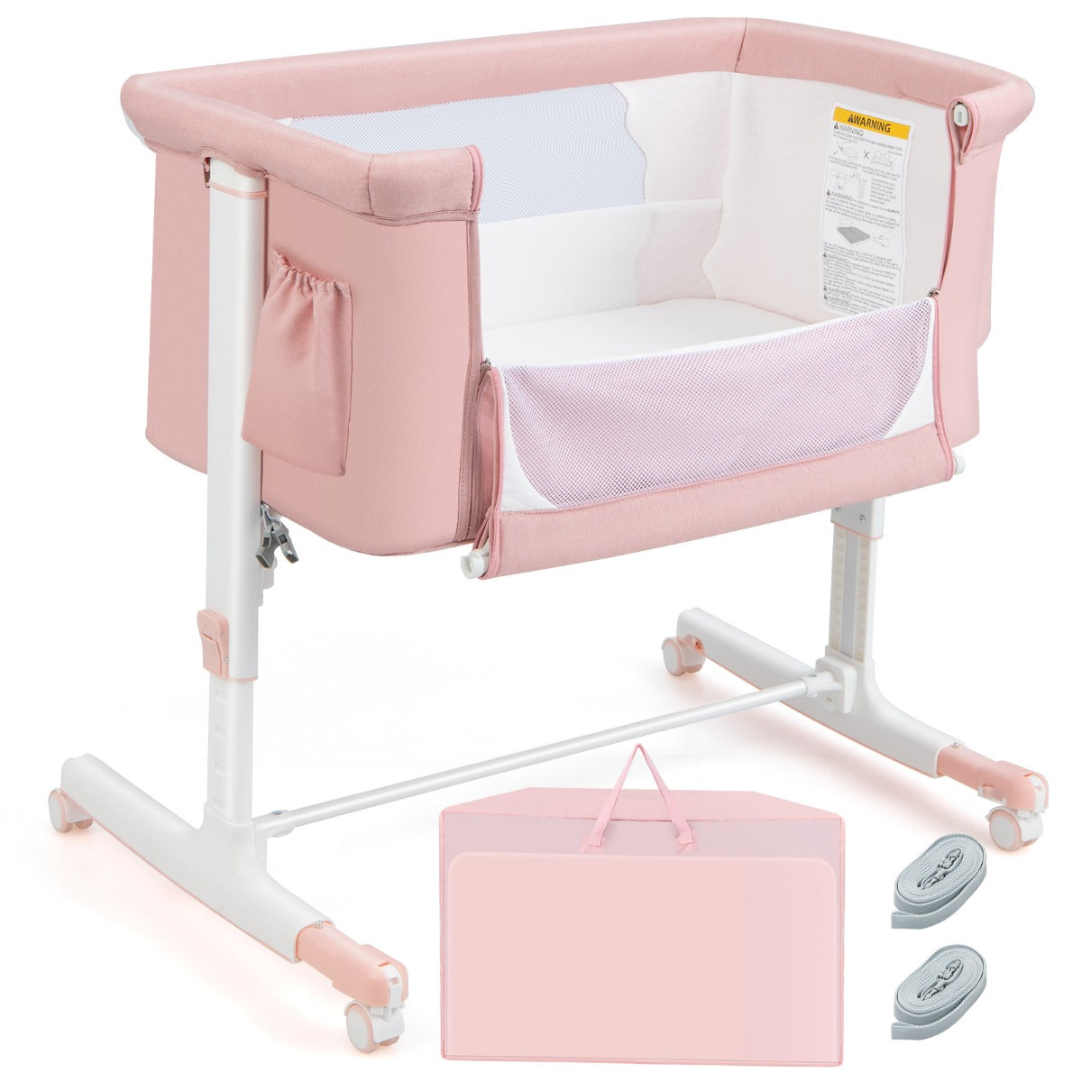 i – spjälsäng och babyvagga resesäng nivås höjdjusterbar babysäng – 3 1 5 – Rosa