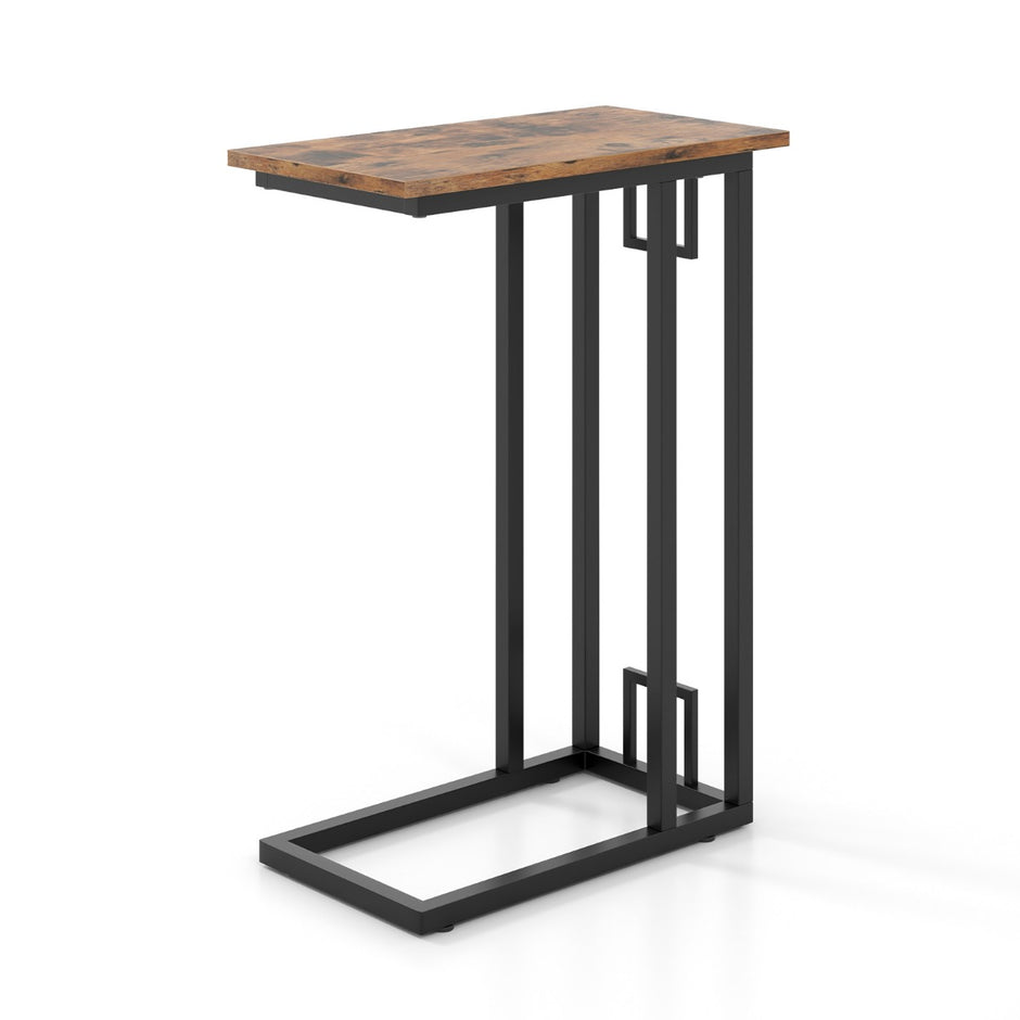 C – format sidobord kompakt soffbord för små utrymmen med metallram – 48 x 26 x 66 cm – Rustik brun