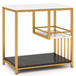 Sidobord – marmorlook vånings sängbord med metallram soffbord modernt vardagsrumsbord vitt – 3 – Vit