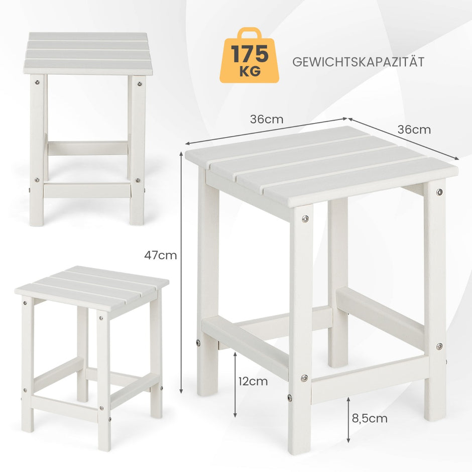 Sidobord – väderbeständigt HDPE Adirondack – 36 x 36 x 47 cm – Vit