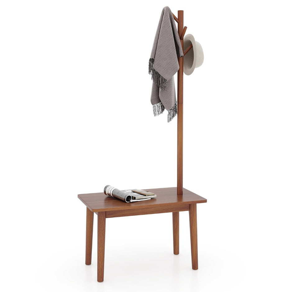 i – sidobord av massivt trä klädhängare med skobänk – 3 1 76 x 43 x 168 cm – Brun