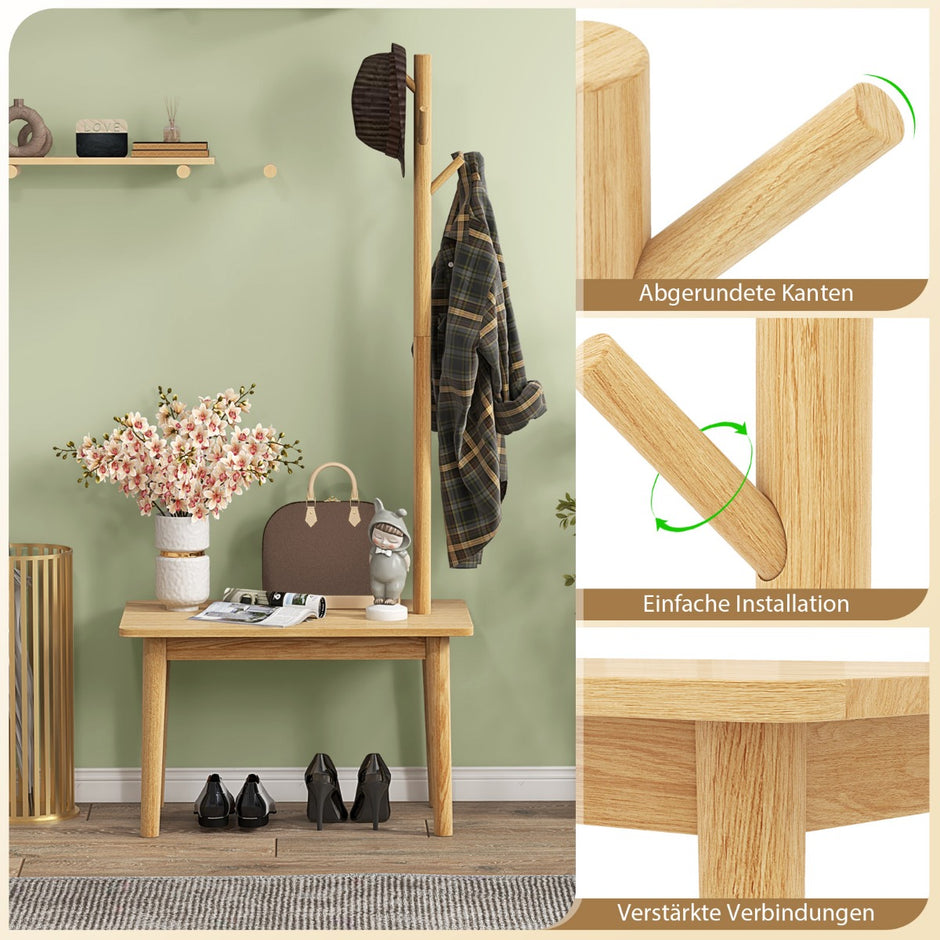 i – sidobord av massivt trä klädhängare med skobänk – 3 1 76 x 43 x 168 cm – Natur