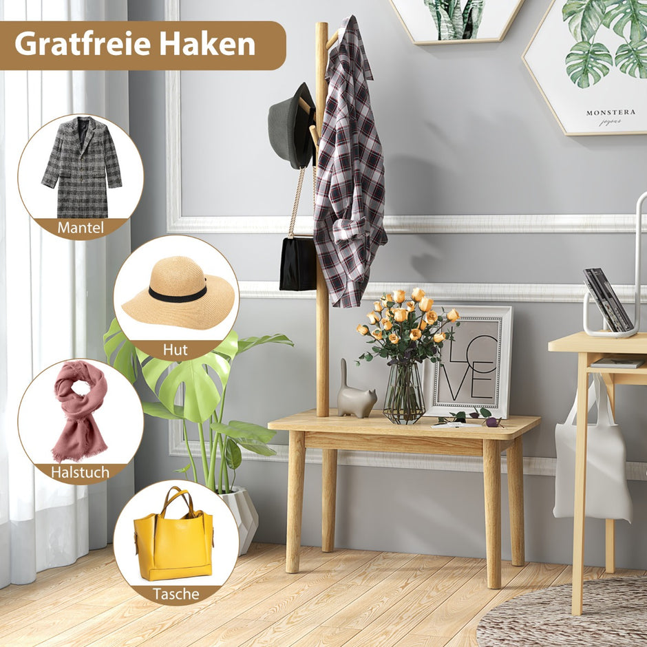 i – sidobord av massivt trä klädhängare med skobänk – 3 1 76 x 43 x 168 cm – Natur