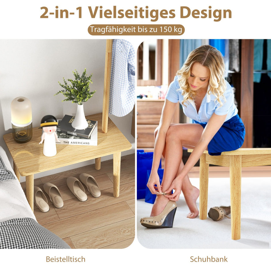 i – sidobord av massivt trä klädhängare med skobänk – 3 1 76 x 43 x 168 cm – Natur