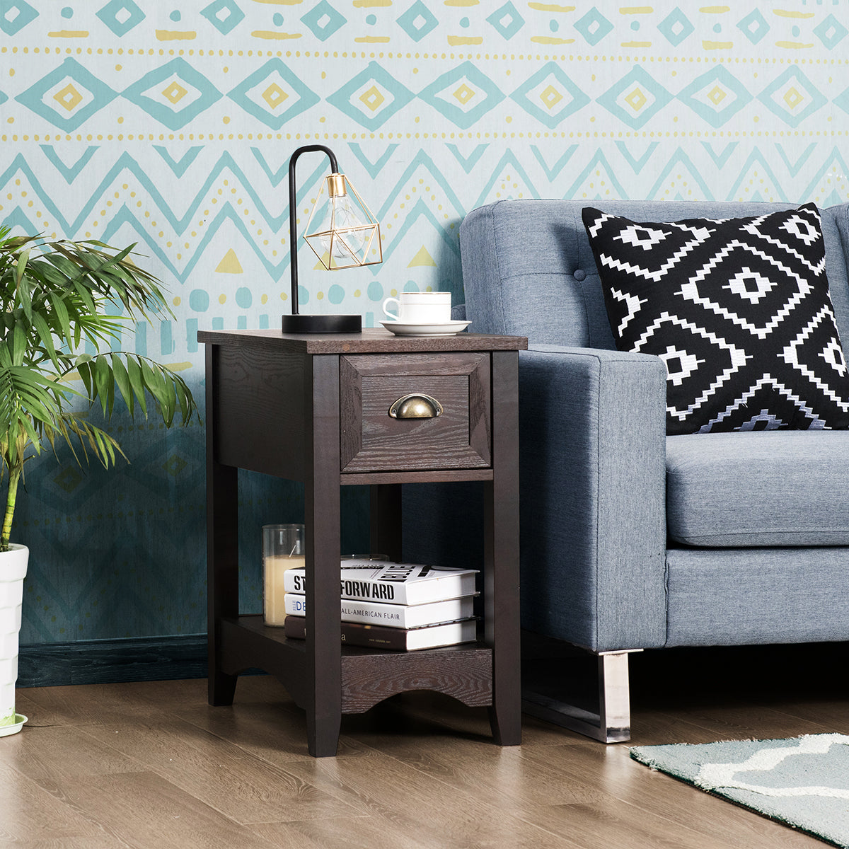 Set – med sidobord låda och hylla vånings soffbord nattduksbord – 2 2 – Valnöt