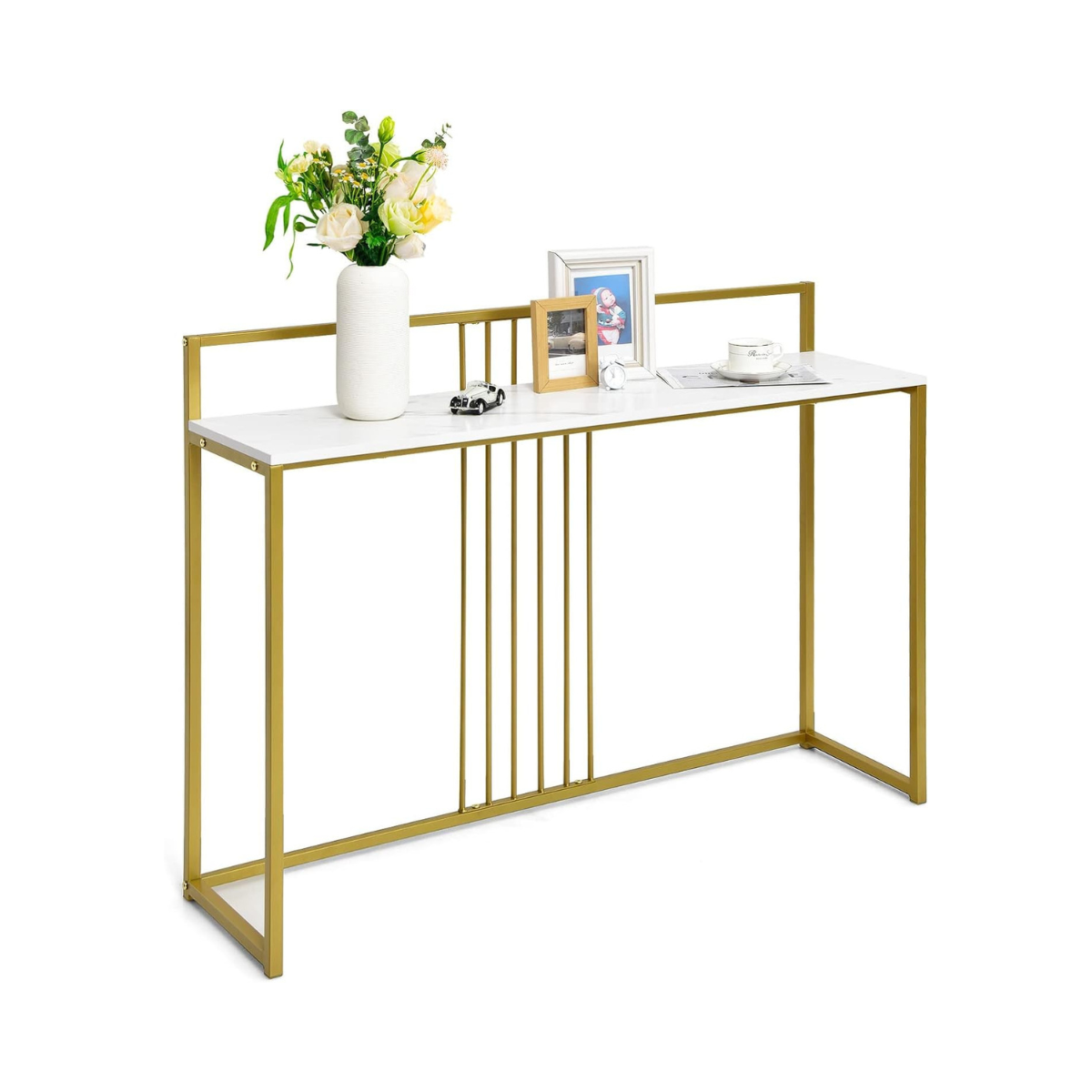 Konsolbord – med marmorlook och guldfärgad metallstomme Modernt hallbord – 120 cm – Vit