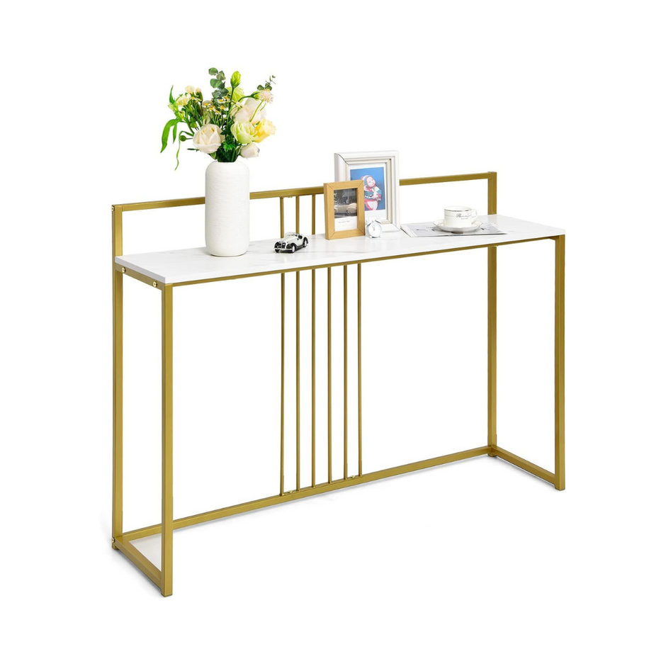 Konsolbord – med marmorlook och guldfärgad metallstomme Modernt hallbord – 120 cm – Vit