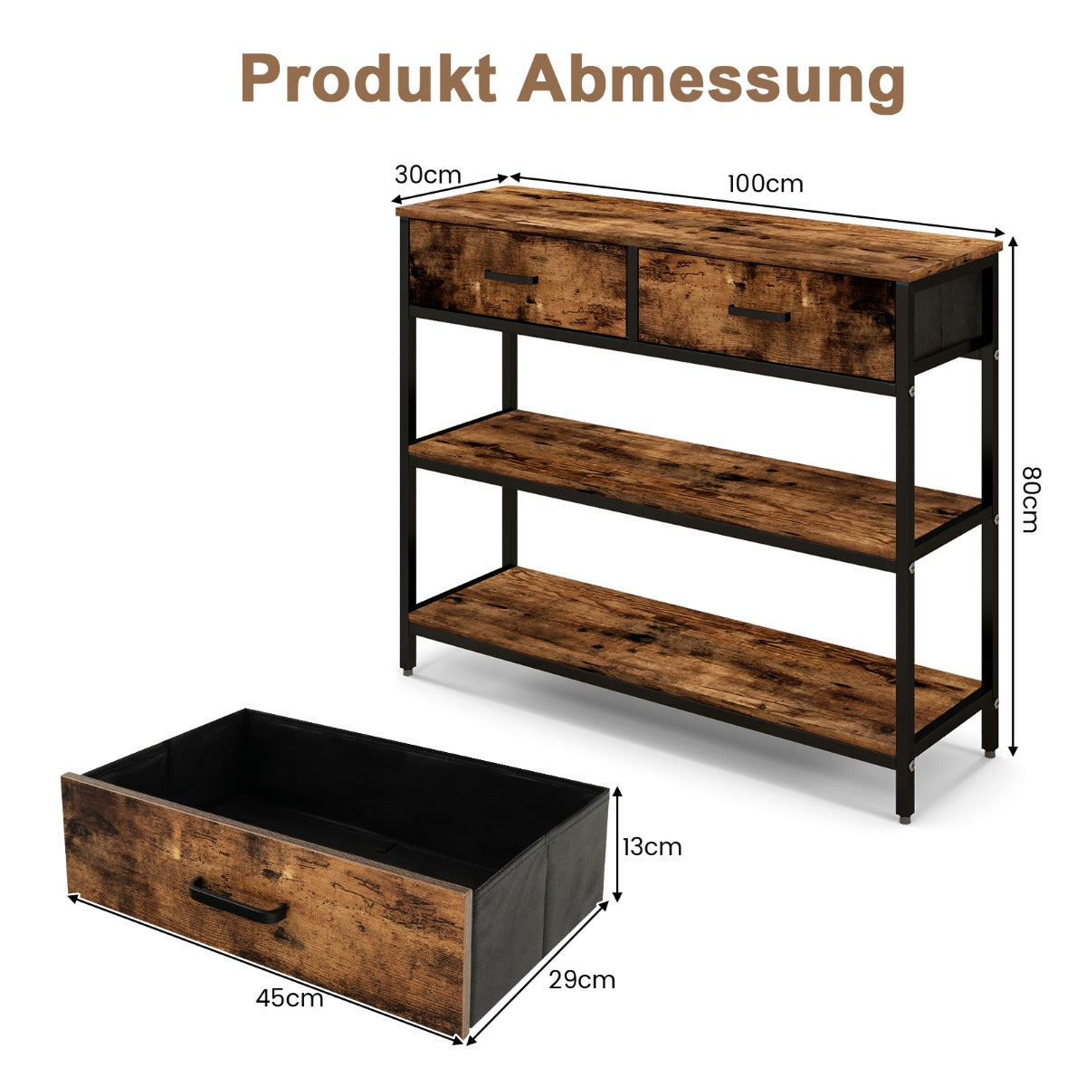 Konsolbord – med tyglådor våningar Sidobord – 2 3 100 cm – Rustik brun