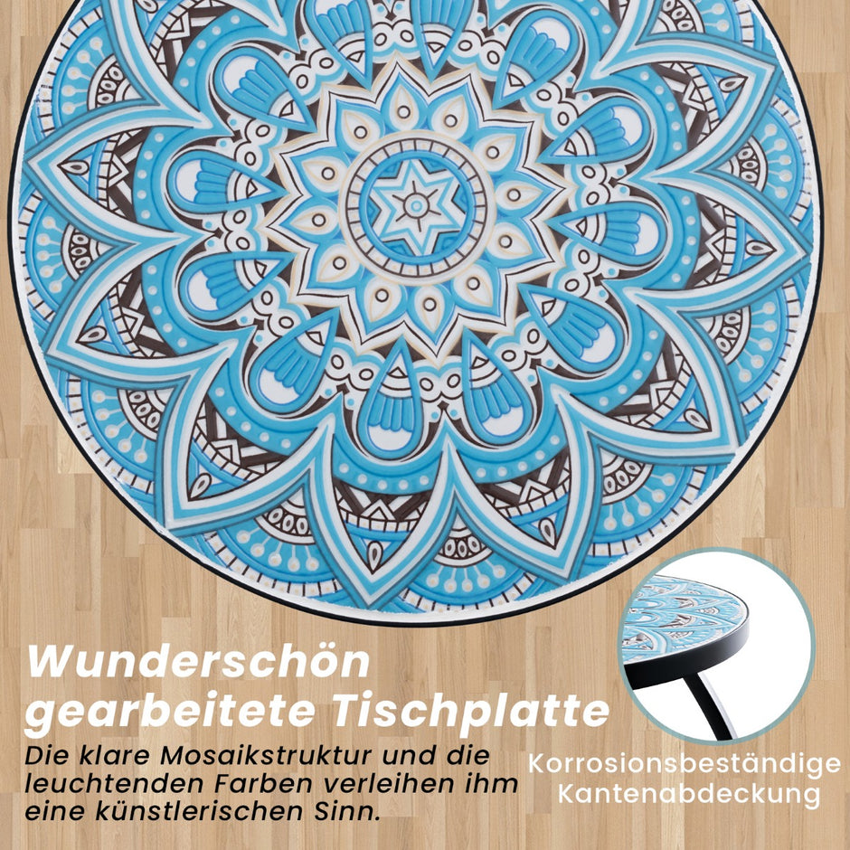 Sidobord – Mosaikbord Runt Mosaikträdgårdsbord Bistrobord och – 35 x 55 cm – Blå