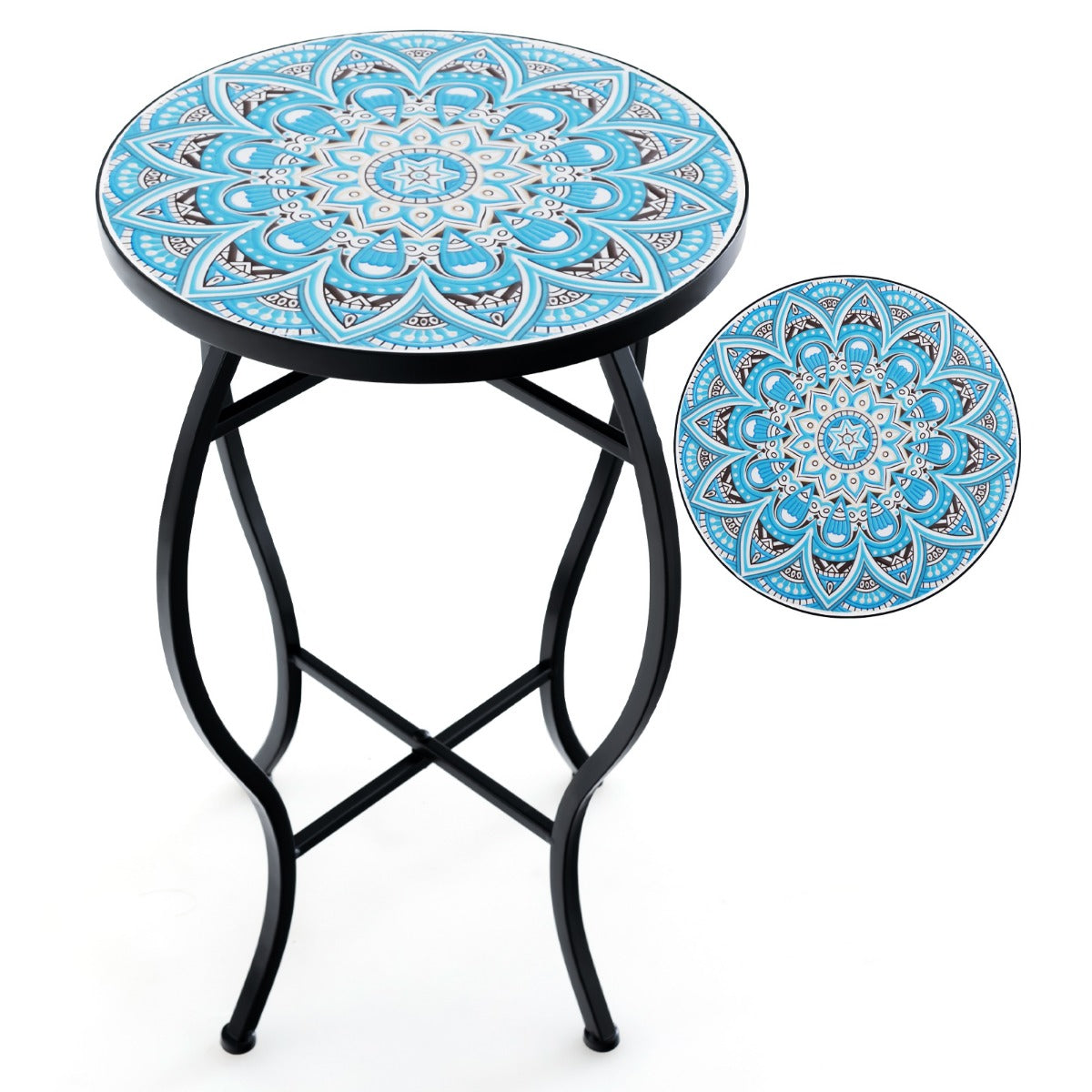 Sidobord – Mosaikbord Runt Mosaikträdgårdsbord Bistrobord och – 35 x 55 cm – Blå
